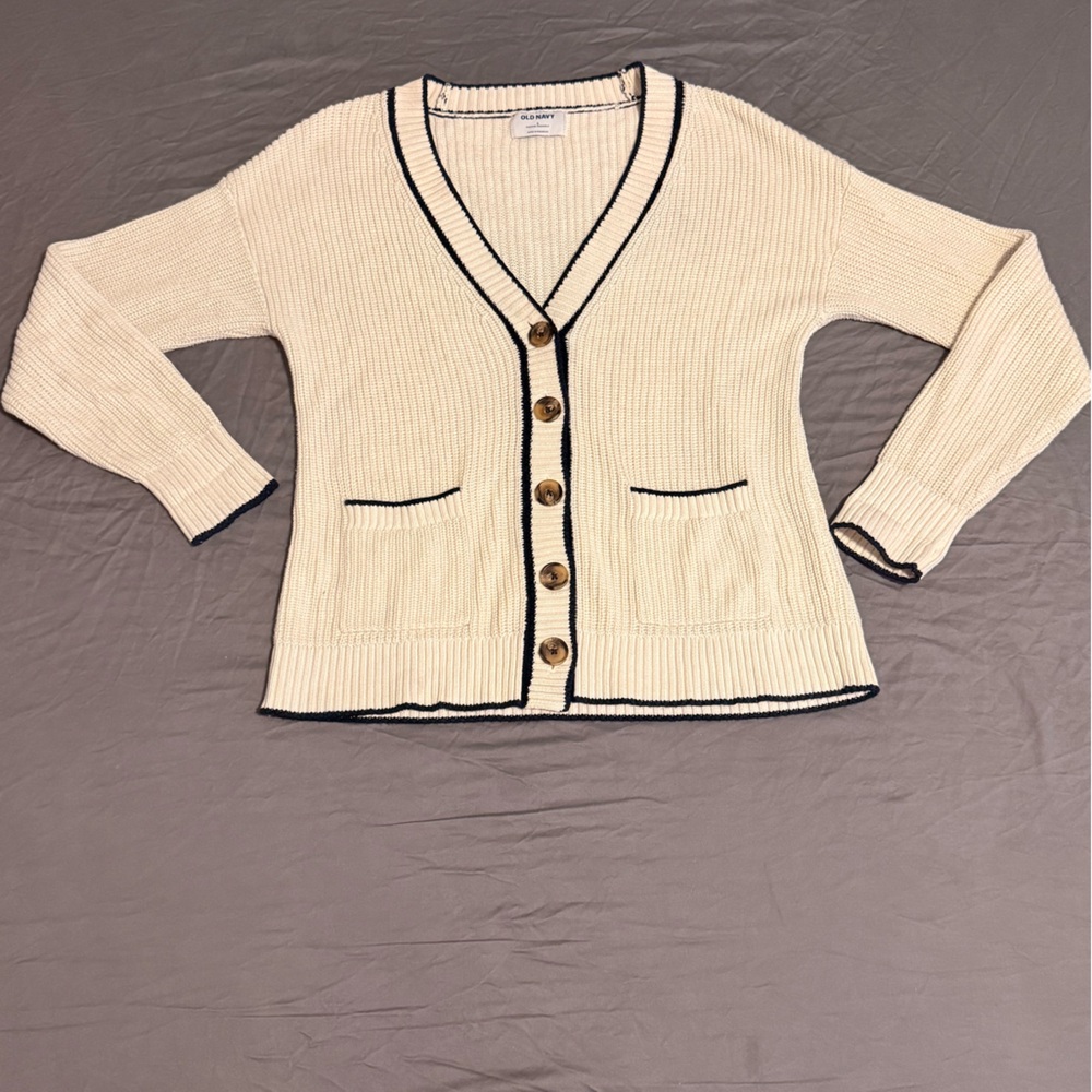 Old Navy Cream Knit Sweater with Black Accents